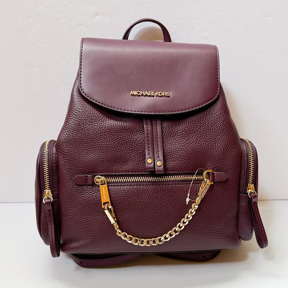 Michael Kors Jet Set Item Medium Chain Leather Backpack Bordeaux - Picture 2 of 11